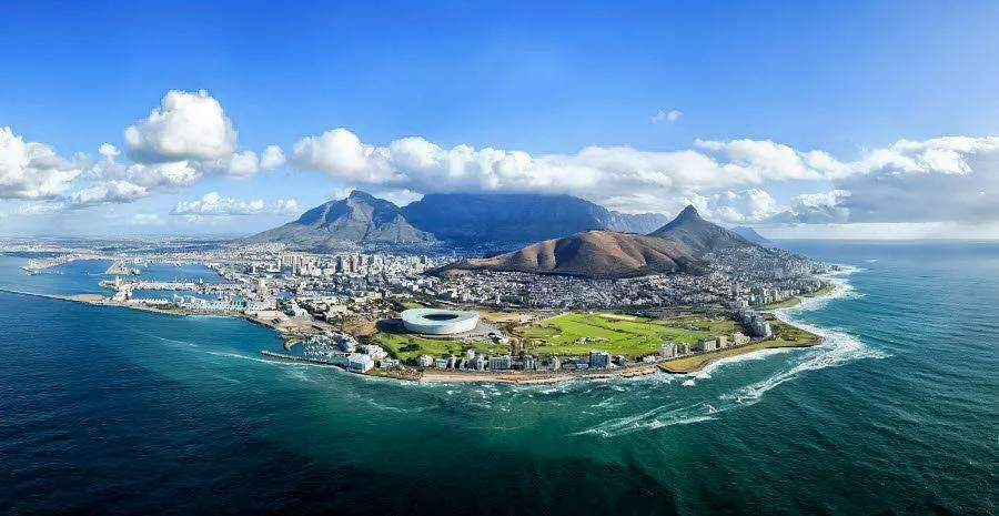 This costal city in South Africa from a drone. Cape Town, South Africa