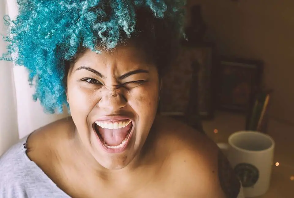 Crazy black women with blue hair