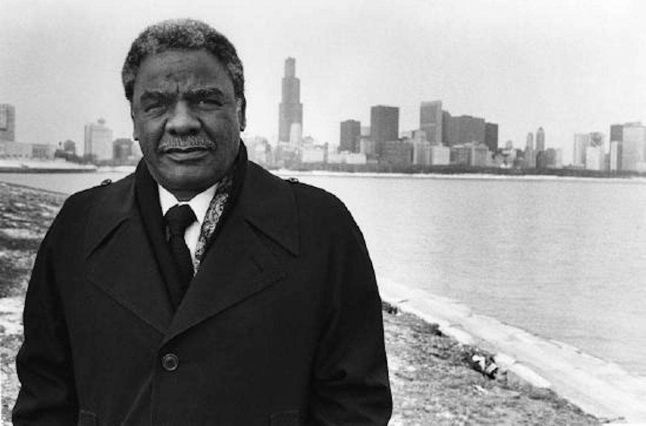 Black and white photo of Harold Washington