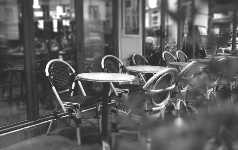Empty restaurant photo in black and white