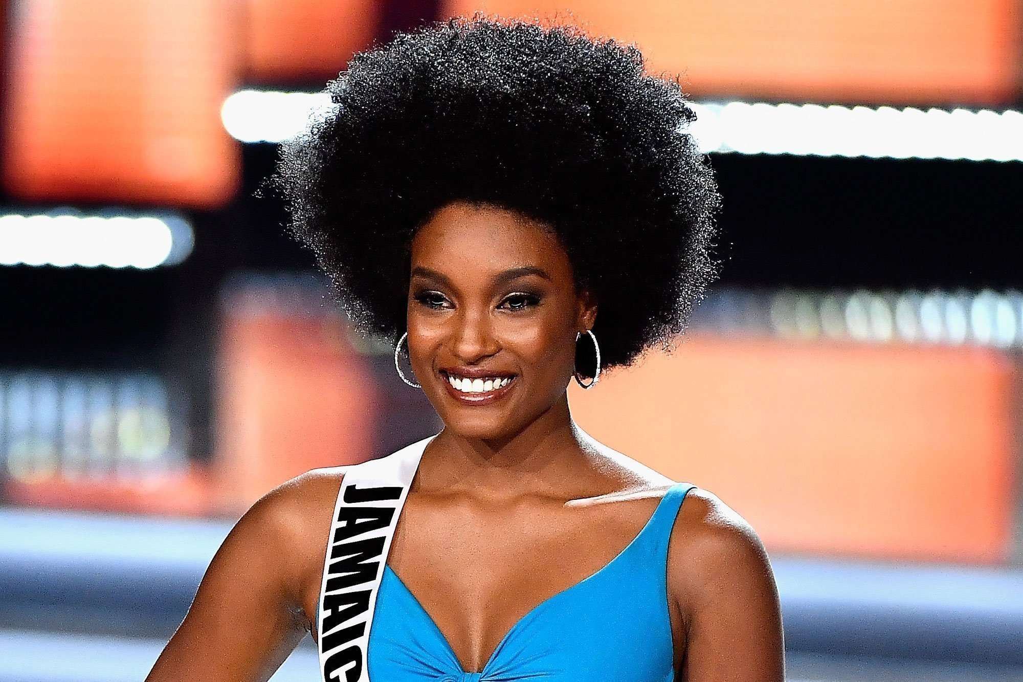 Miss Jamaica with her natural hair afro