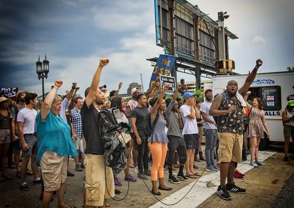 Black Live matter small group holding up their hands