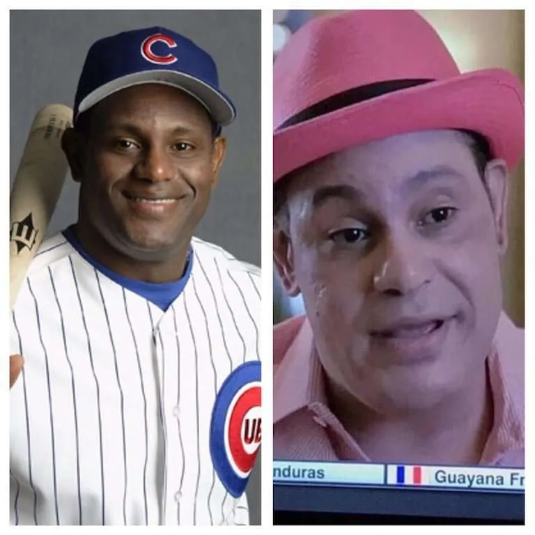 sammy sosa's skin bleaching with pink hat and pink shirt