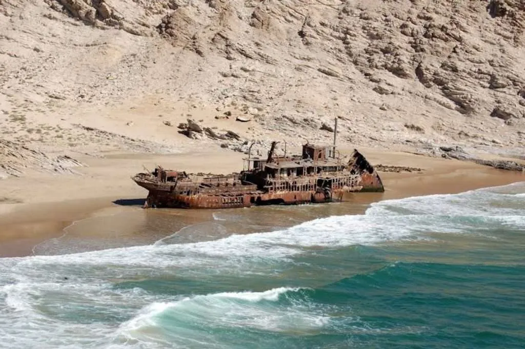 Shipwreck boat on Skeleton Coast in Africa
