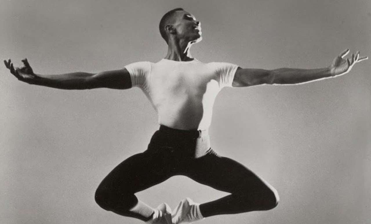 Black and White photo of Arthur Mitchell dancing