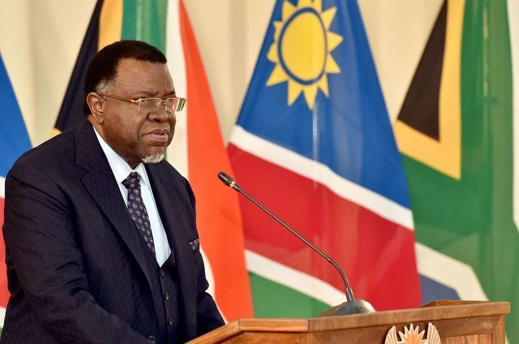 president of Namibia Hage Geingob giving a speech