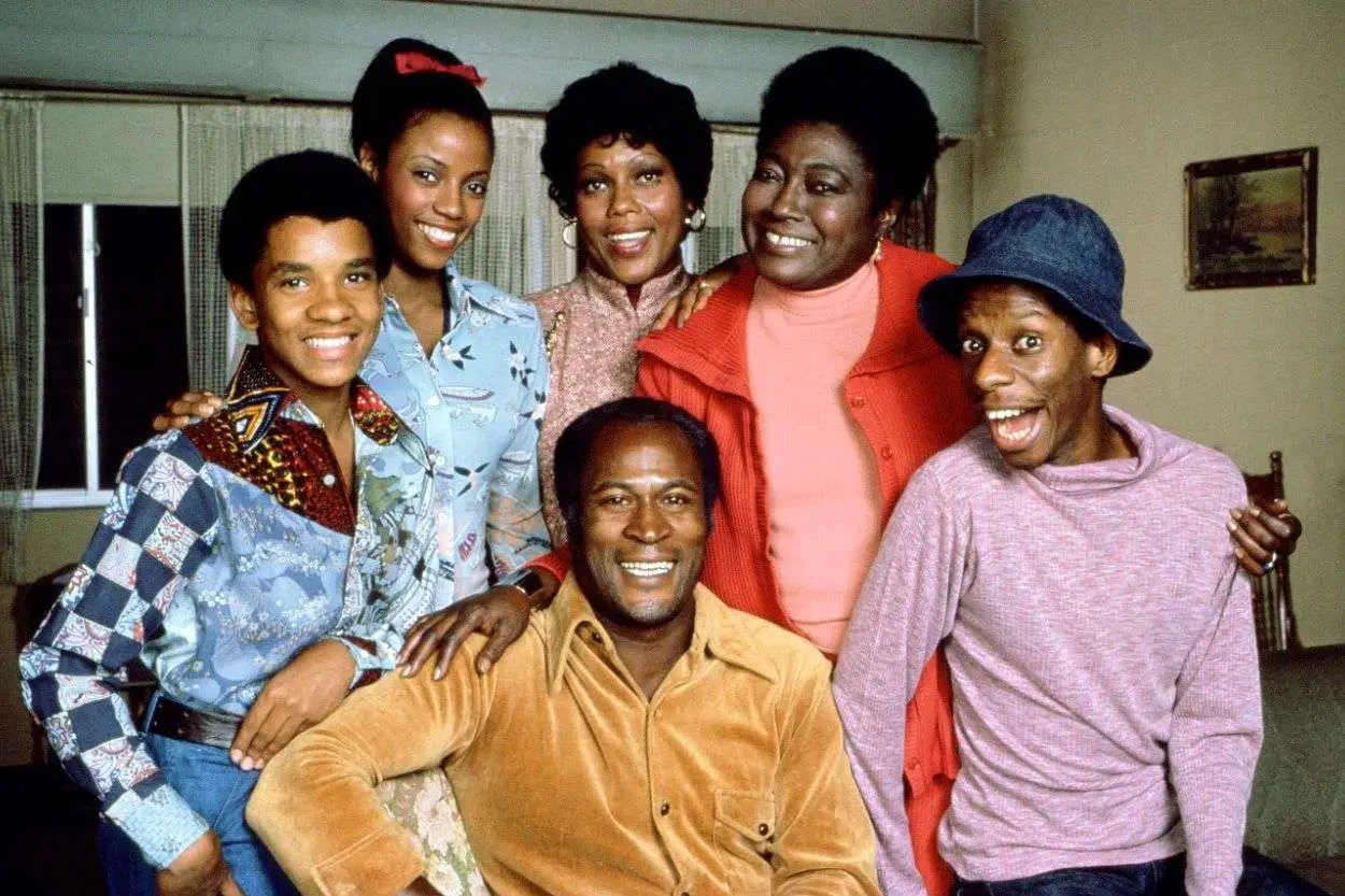 Black Sitcom Good Times with cast Esther Rolle, John Amos, Ja'net Dubois, Ralph Carter, Bern Stanis, Jimmie Walker, Johnny Brown, and Janet Jackson