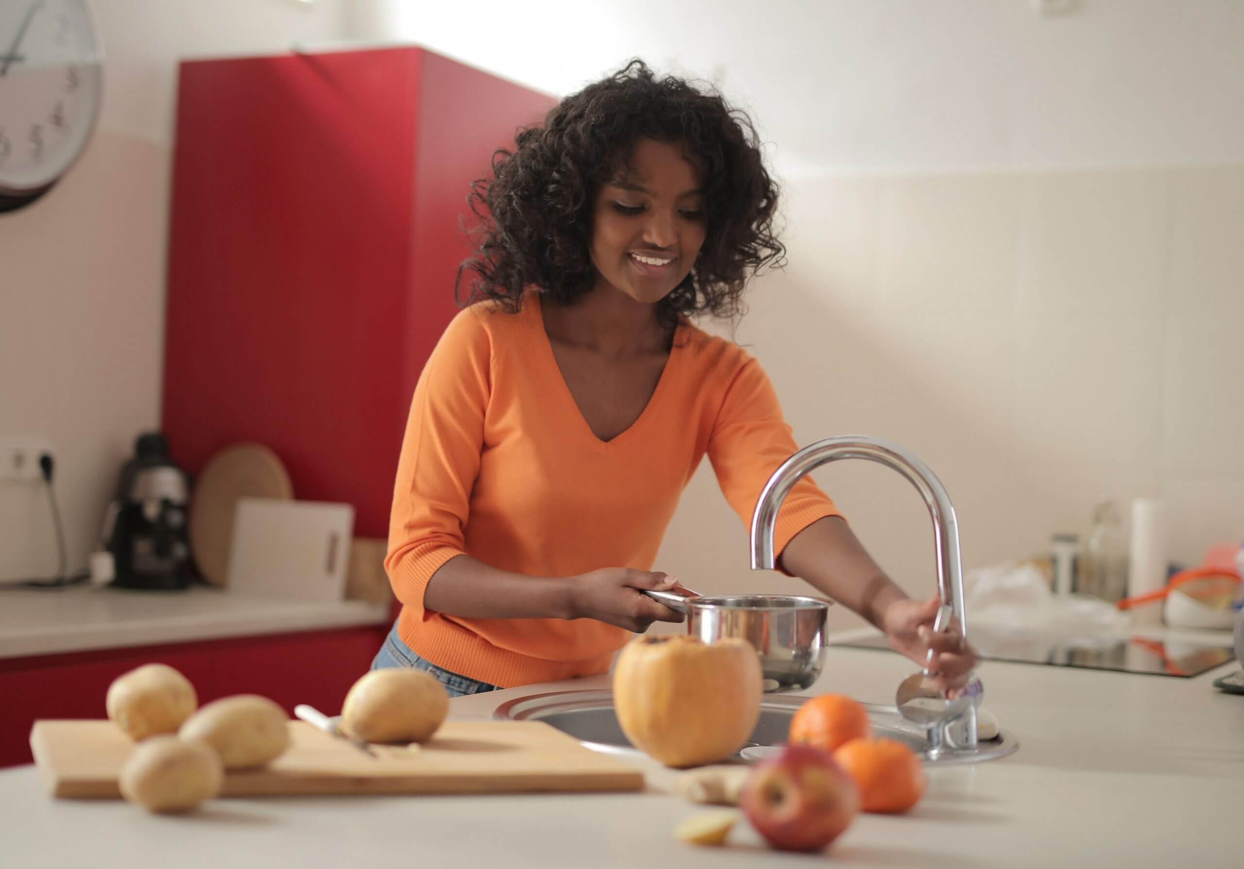 Black girl cooking in the kitchen/