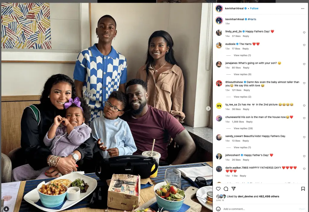 Kevin Hart with all his children and wife Eniko